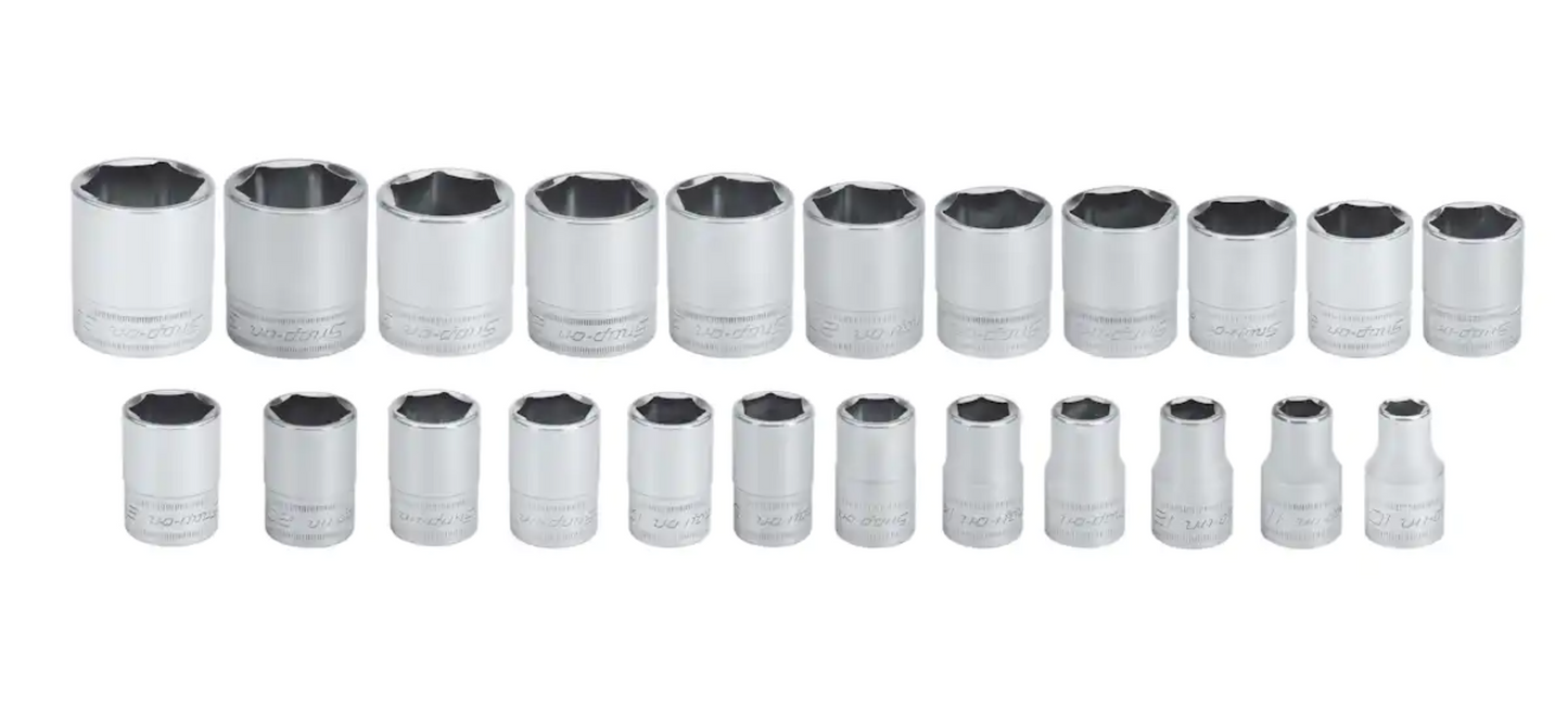 Snapon 23 pc 1/2" Drive 6-Point Metric Flank Drive,Shallow Socket Set (10-32 mm)